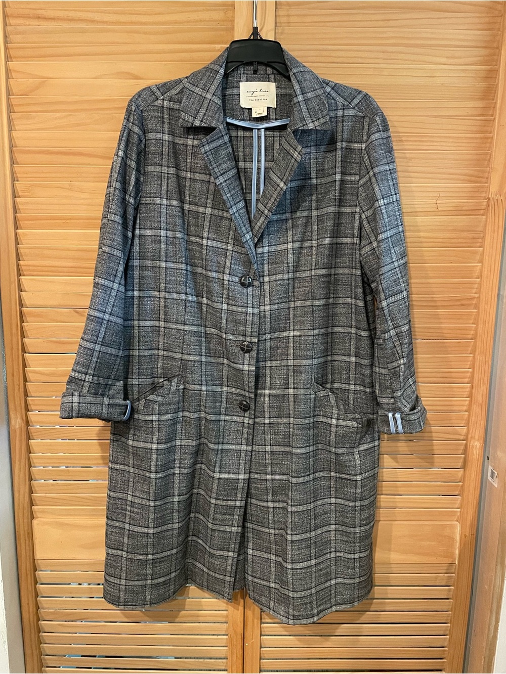 Grey Plaid Women's jacket long trench blazer menswear vintage inspired